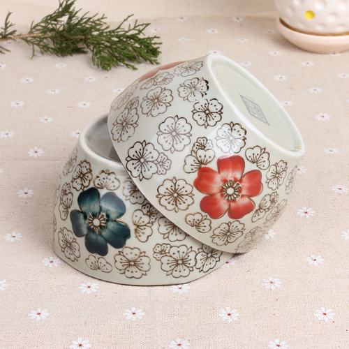 chaozhou ceramic bowl tableware red and blue rich 4.5-inch square bowl spot supply