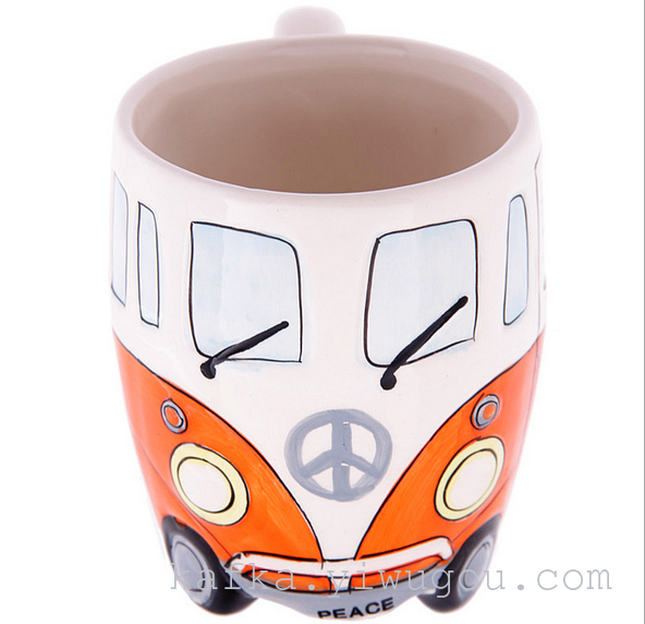 新款汽车水杯 大巴车陶瓷杯 卡通咖啡杯子