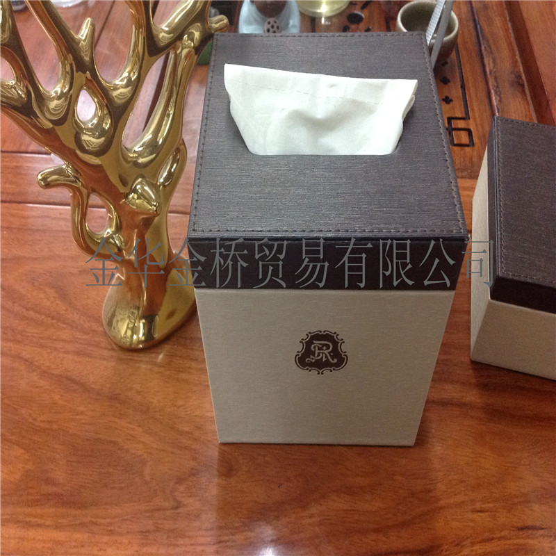 五星级客房皮具用品拼接皮纸巾盒可印logo