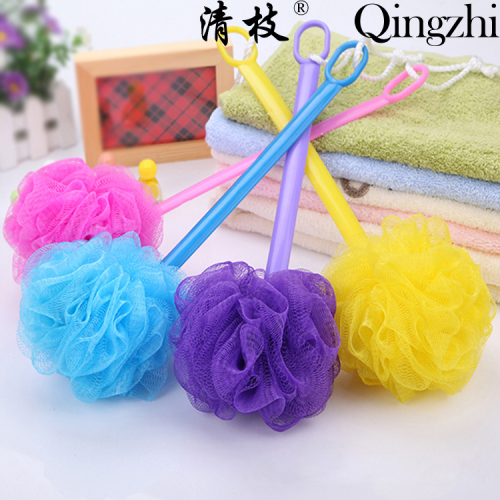 [Qing Zhi] Bath Brush Small Plastic Long Handle Mesh Sponge Ball Bath Brush Small Bath Brush Wash Cloth
