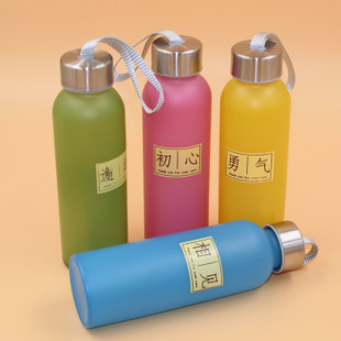 新款磨砂爱情语玻璃杯 时尚多彩便携礼品杯子厂家直销水杯