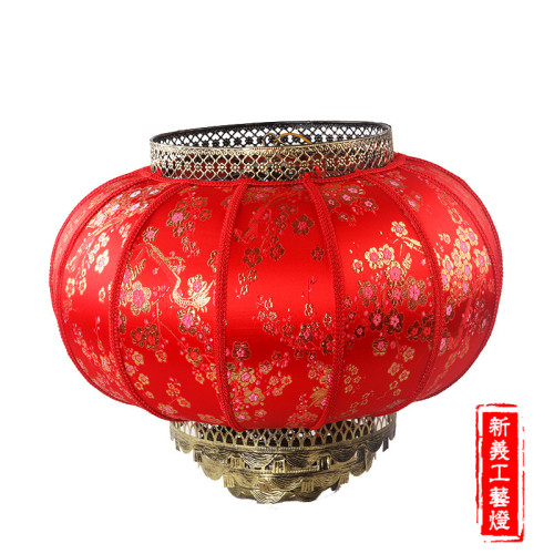Antique Imitation Chinese Style Sheepskin Lantern Holiday Decoration Outdoor Waterproof Red round Lantern Golden Plum
