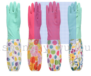 new warm fleece-lined pu printing closing sleeve gloves for washing clothes
