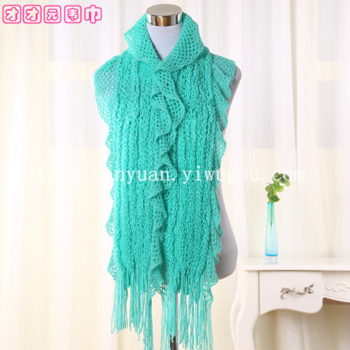 Shawl New Style Knitted Wool Scarf Fashionable Warm Tassel Women‘s Elastic Rubber Band Scarf