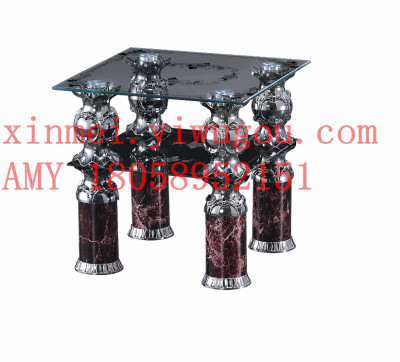 Factory direct sales square tempered glass tea table, aluminum alloy leg glass table