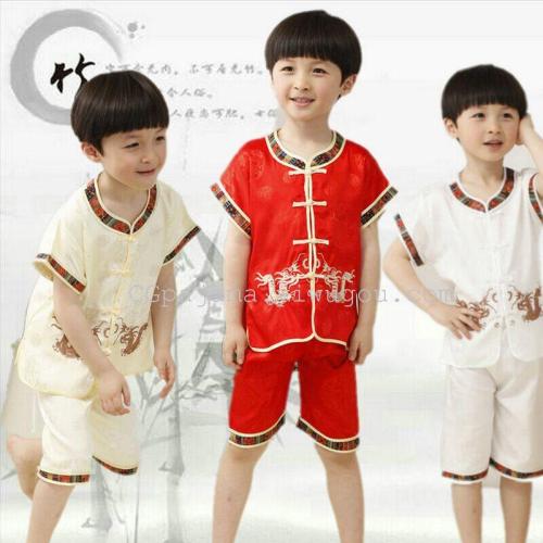 children‘s tang suit embroidered little double dragon boy‘s summer clothes photography children‘s clothing stage clothes performance clothes