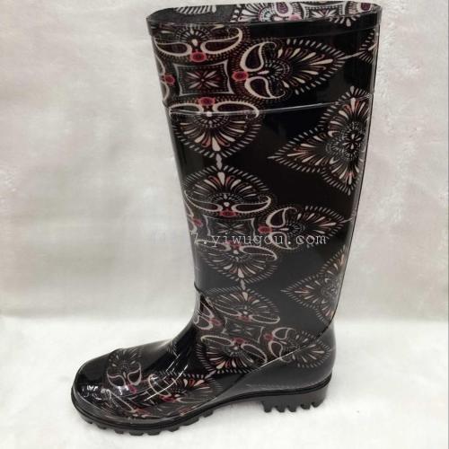 foreign trade printed crystal rain boots women‘s thickened environmental protection non-slip rain boots