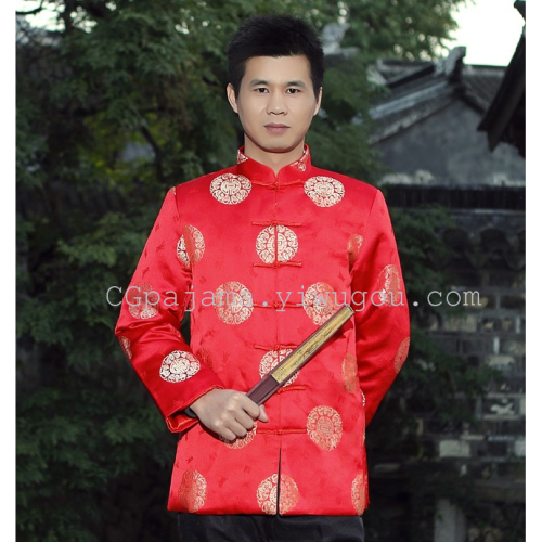 Chinese Men‘s Tang Suit Coat Chinese Style up-to-Neck Men‘s Spring and Autumn Groom Toast Dress