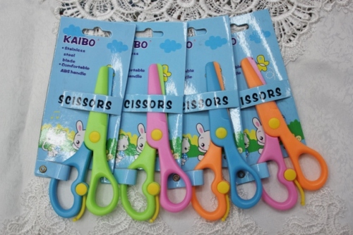 Kebo Kaibo Factory in Stock Kindergarten Full Plastic Safety Scissors Kb8024 Nail Card
