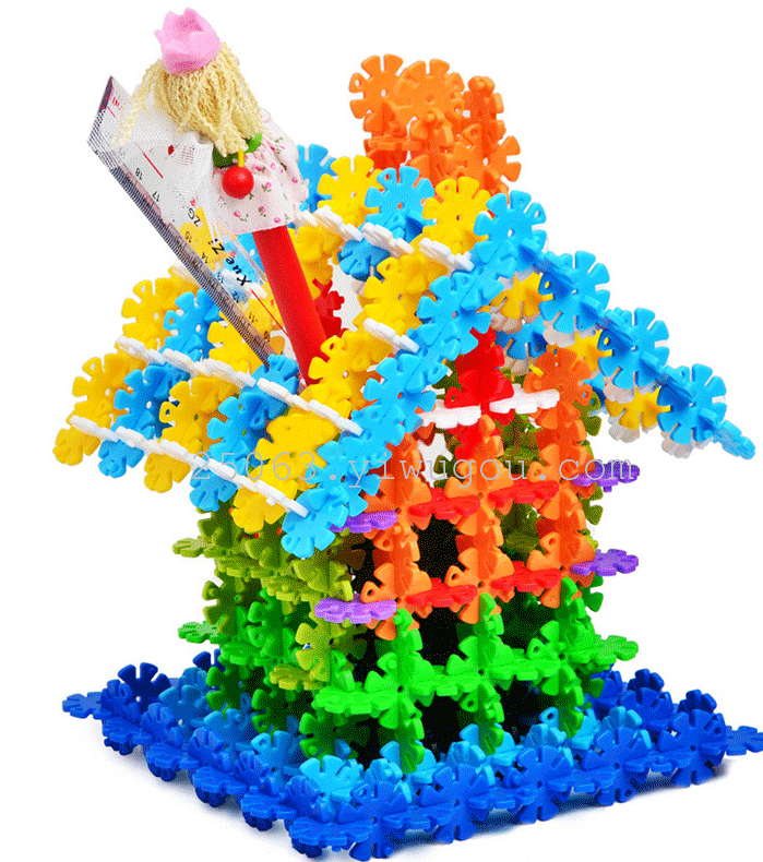 桶装加厚雪花片积木儿童玩具 玩具拼图塑料拼