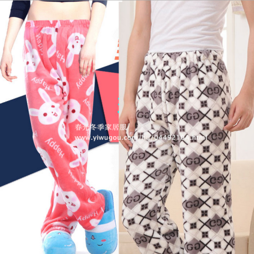 winter thickened flannel mink velvet multi-color cartoon men‘s and women‘s pajama pants home pants
