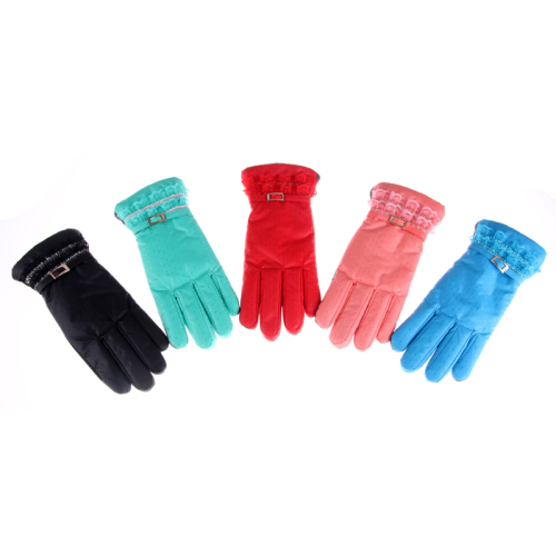 Fashion Front Back Lace Women‘s Gloves Five Finger Gloves Velvet Cold Protection Warm Gloves
