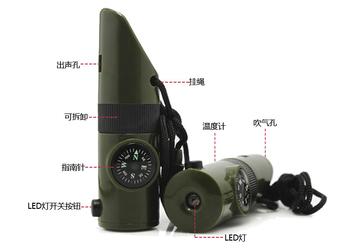 Seven - in - one, multi - function whistle compass thermometer h7-1