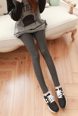 Autumn new products of Korean quality fashion vertical stripe cotton base pants high stretch pencil thin pants wide strip