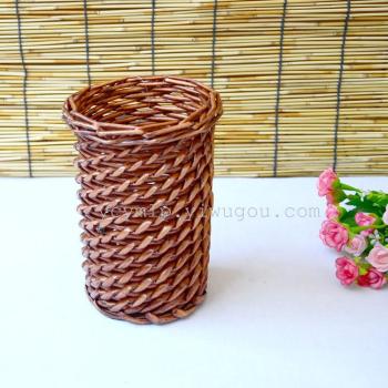 创意环保柳编插花筒 宜家家居工艺品摆件 笔筒