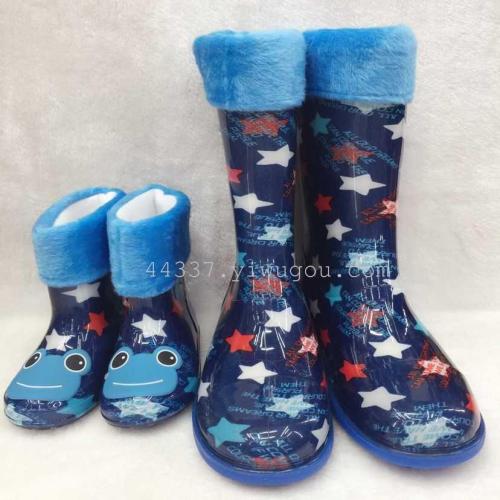 pvc crystal color five-pointed star children‘s shoes cartoon warm children‘s rain boots