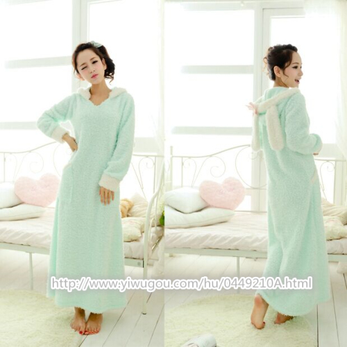 solid color long nightdress winter comfortable cotton velvet pajamas cartoon hooded lengthened coral velvet bathrobe