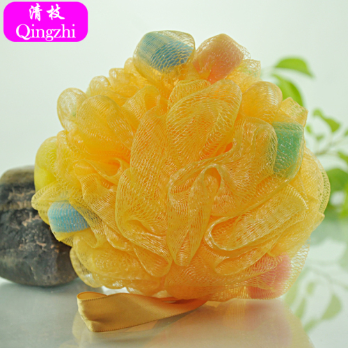 [Qing Zhi] Mesh Sponge Ribbon Cover with Lanyard Heart-Shaped Sponge Granules Mesh Sponge Bath Ball Korean Style Shower Net Ball
