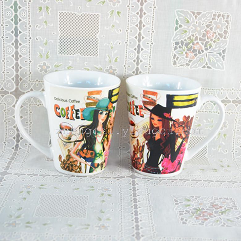 陶瓷杯 锥形杯 烤花杯 卡通陶瓷杯