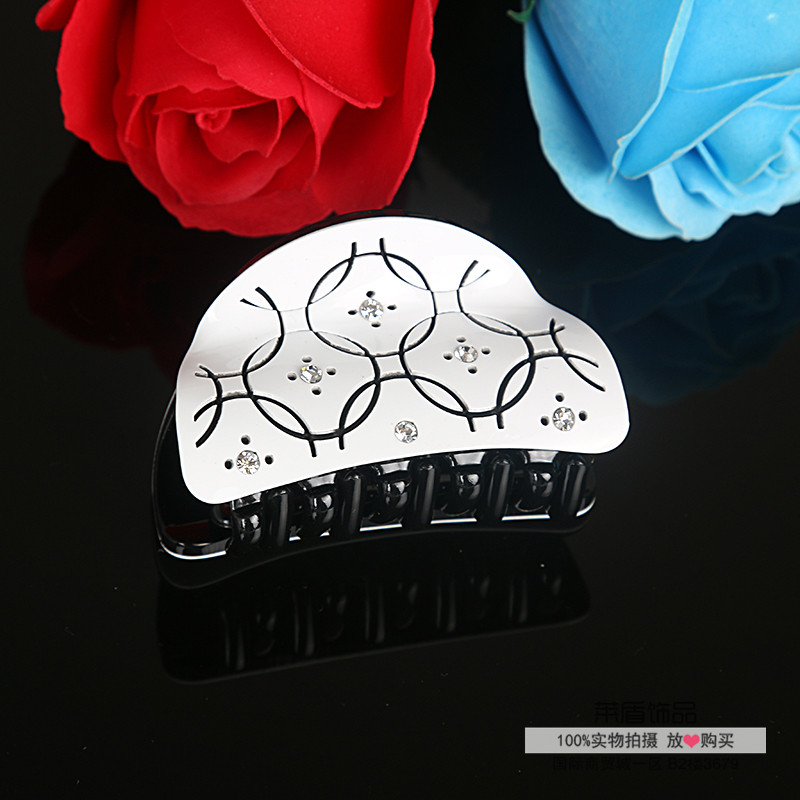 小抓夹韩流镶钻发抓 大牌气质款黑白亚克力头抓