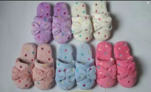 colorful dots big bow floor shoes cotton slippers warm plush home cotton slippers cotton slippers