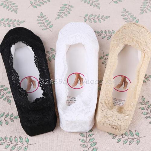 Women‘s Invisible Socks Korean Lace Pure Cotton Shallow Mouth Women‘s Boat Socks Silicone Anti-Slip Socks
