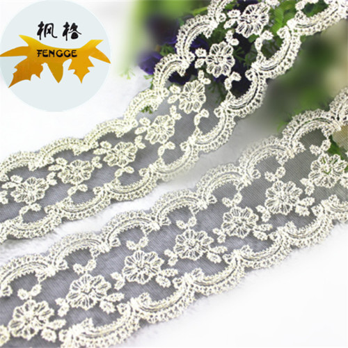 Factory Direct Sales High Quality Vintage Mesh Embroidery Gold Thread Lace Handmade DIY