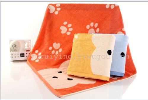 Factory Direct Sale Winter Baby Bath Towel Simple Wood Bamboo Fiber Inner Printed Cartoon Face Cleaning Quick-Drying Towel