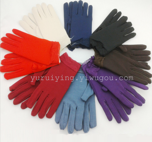 new high elastic spandex plus velvet lace women‘s thermal gloves satin gloves