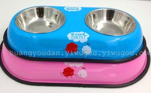 factory direct stainless steel bowl for pet dog bowl cat bowl spray paint double bowl split bowl