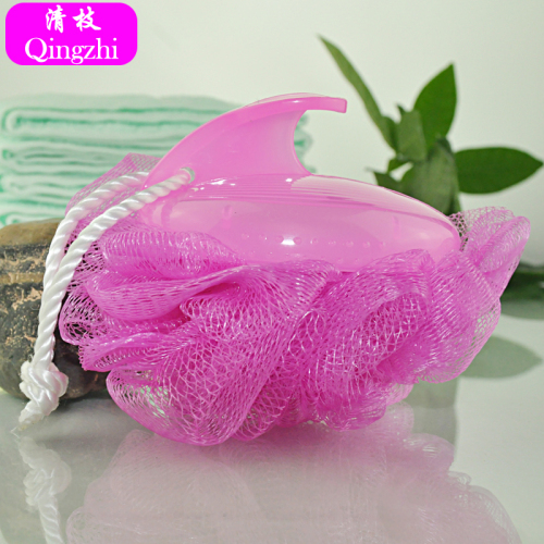 [Qing Zhi] Mesh Sponge New Soap Box Mesh Sponge Bath Ball Plastic Handle Foaming Net Ball Multi-Color Mixed Batch