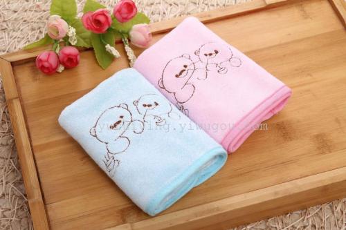 Bamboo Fiber Embroidery Small Square Towel Baby Children‘s Saliva Towel Face Cleaning Small Tower Two Pack Factory Direct Sales