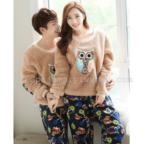 couple pajamas men‘s and women‘s autumn and winter coral fleece thickened flannel pajamas cartoon homewear