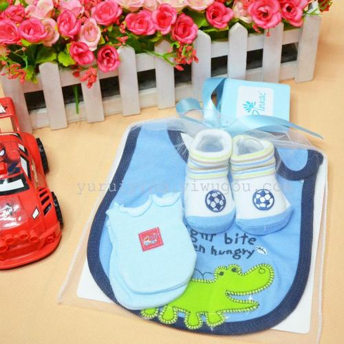 Embroidered Bib Socks Gloves Three-Piece Set Factory Direct Sales Samples Can Be Customized