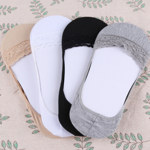 Solid Color All Cotton Low Cut Socks Ultra-Thin Women‘s Socks Lace Low Cut Sock Full Invisible Socks Boat Socks
