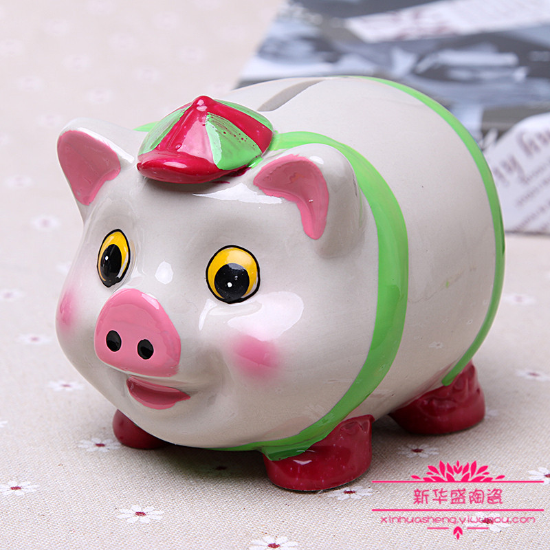 陶瓷存钱罐大号 储蓄罐创意帽子猪陶瓷儿童礼物