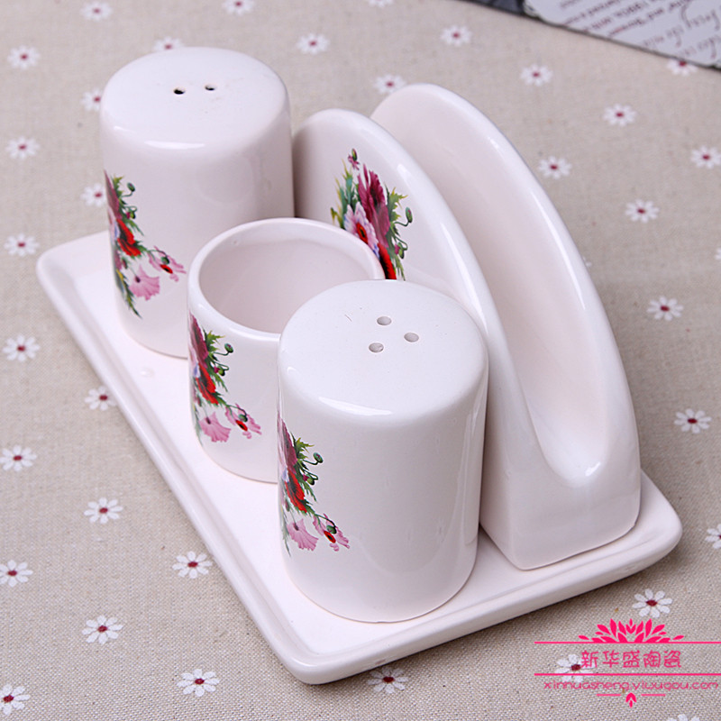 新品欧式陶瓷烤花五件套调味罐调料盒厨房用品套装