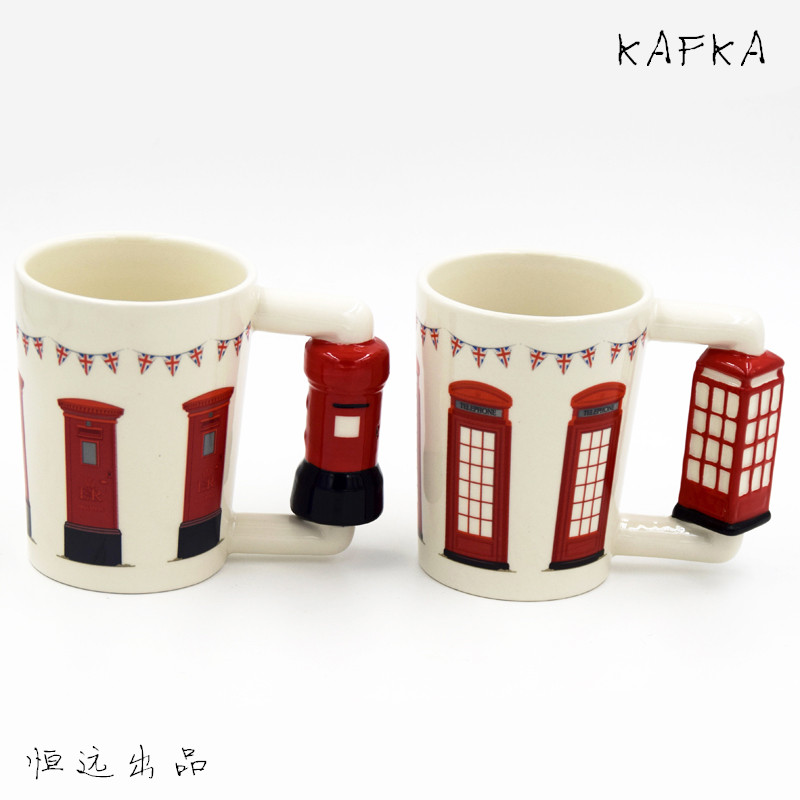 英国特色 电话亭陶瓷杯 邮筒马克杯 手绘陶瓷水杯