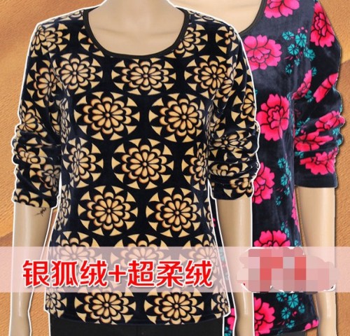 fleece-lined thickened round neck bottoming shirt mother warm top long sleeve double-sided velvet