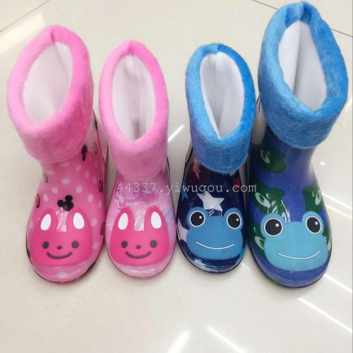 Korean Cartoon Fashion Rain Boots PVC Crystal Color Warm Children Rain Boots
