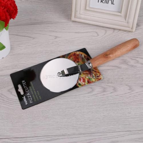 creative kitchenware wooden handle stainless steel wheel pizza cutter pizza baking tools