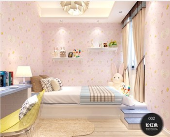 欣旺进口卡通儿童房墙纸 卧室粉色环保美式纯