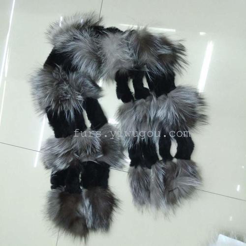 real fox fur stitching rex rabbit fur four rows scarf fur scarf