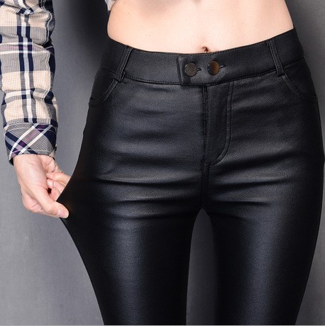 fleece-lined outer wear imitation leather pu high waist slimming black pencil pants leggings leather pants