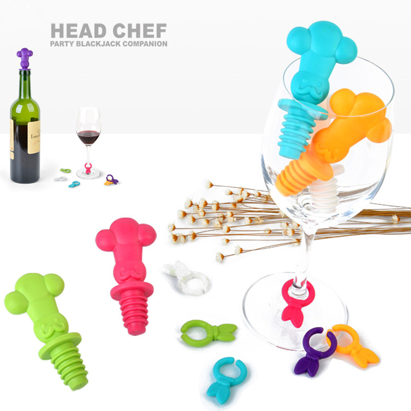 创意厨师酒瓶塞 新款硅胶卡通瓶盖 酒杯标识器套装