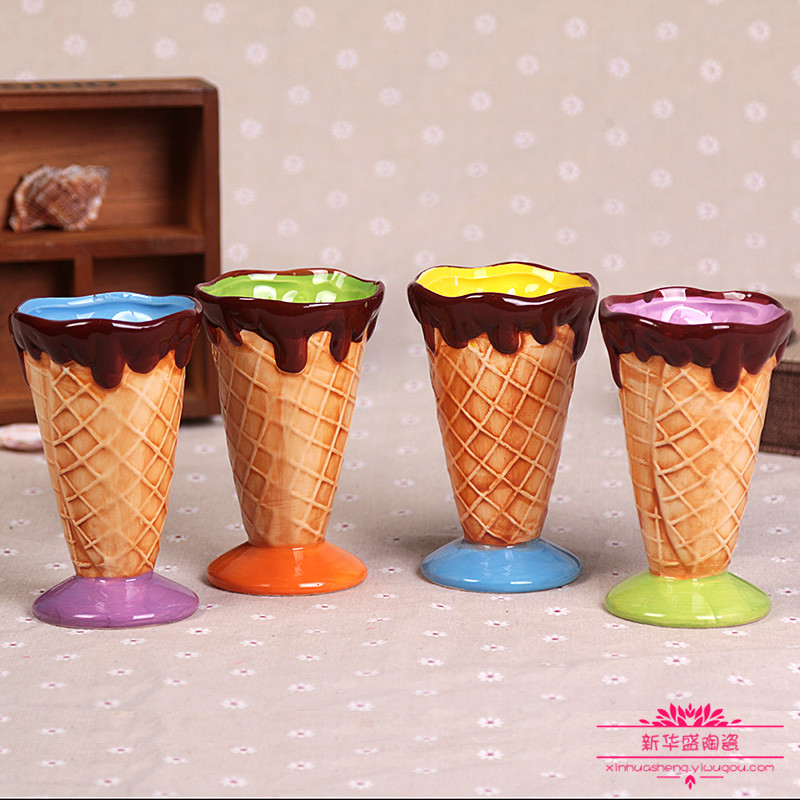 彩绘陶瓷杯创意马克杯情侣对杯水杯 冰淇淋冷饮杯子