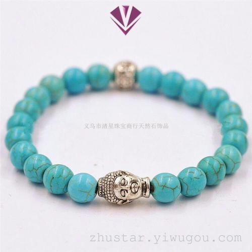 Natural Stone Turquoise Beads with Alloy Buddha Head Bracelet Natural Stone Bracelet Necklace Pendant Jewelry