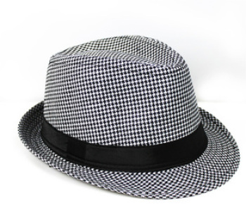 礼帽批发 英伦达人 纯棉千鸟格图案格子爵士帽