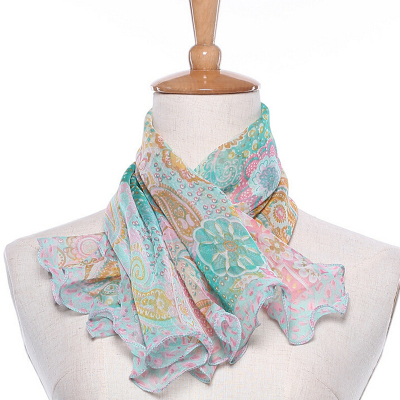 Qiao qiumu ear square scarf, thin silk scarf, artistic chiffon printed scarf.