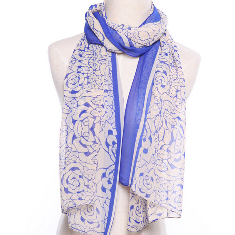 中长款女士雪纺丝巾 纯色印花防晒披肩 户外旅行沙滩巾